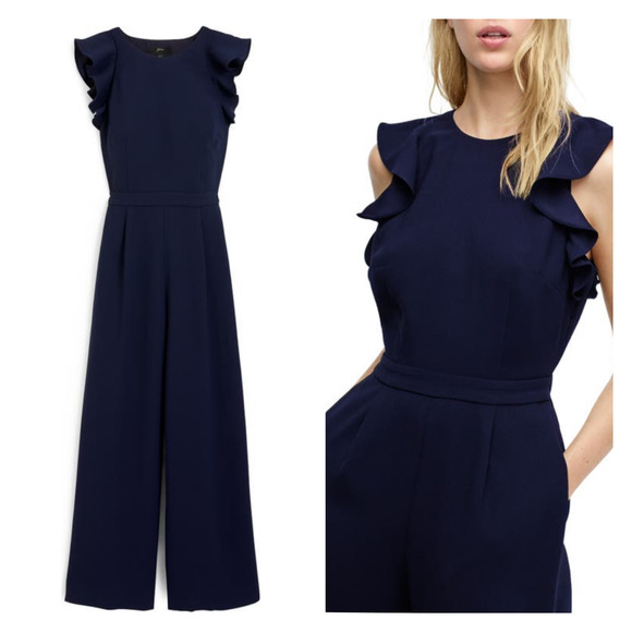 J. Crew Pants - J. Crew Sleeveless Crepe Ruffle Jumpsuit Navy NWT